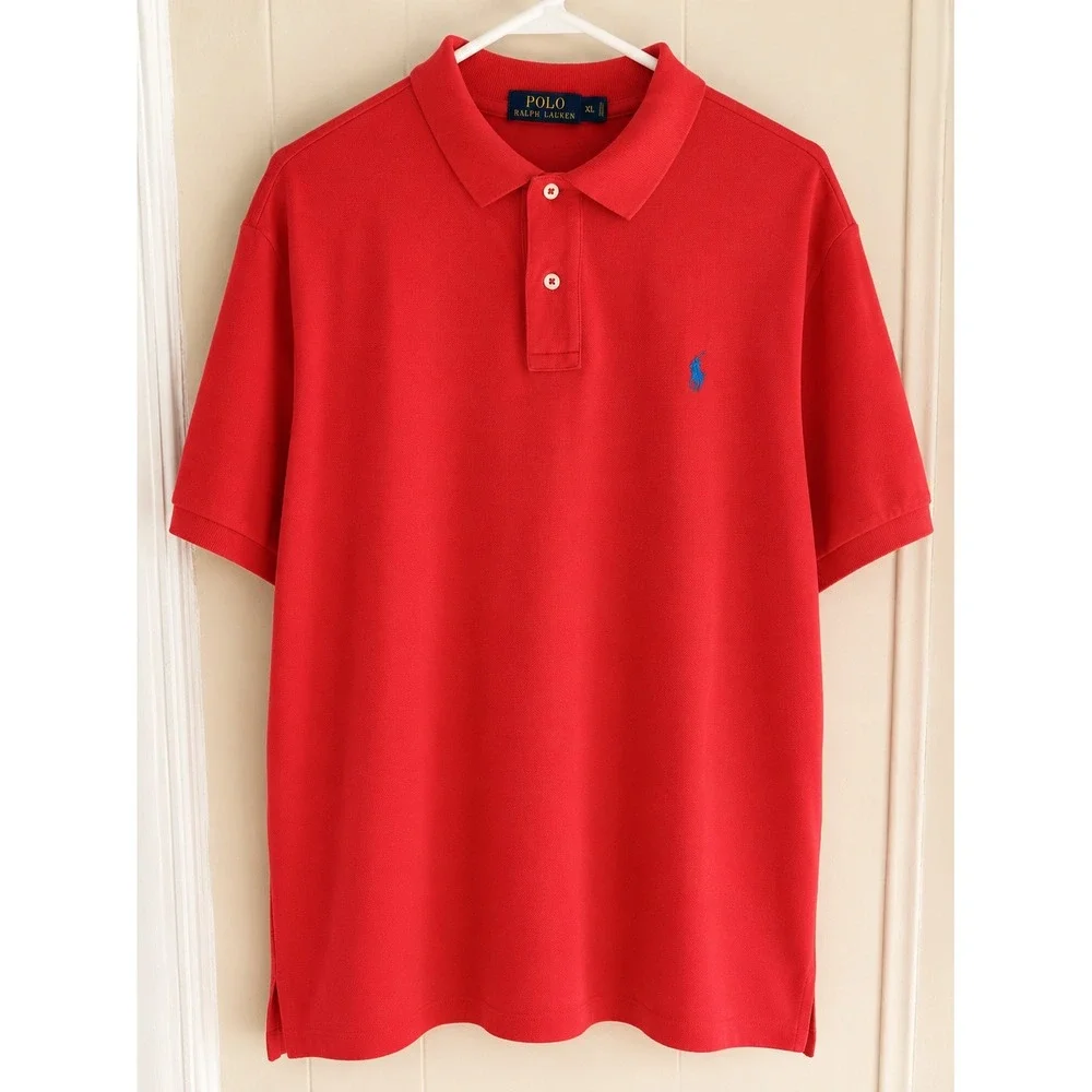 Polo Ralph Lauren Mens XL Red Short Sleeve Pique Polo Shirt Blue Pony Logo